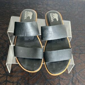 Sorel Ella 2 Strap Black Leather Slip on Sandals Women’s Size 9 EU 40